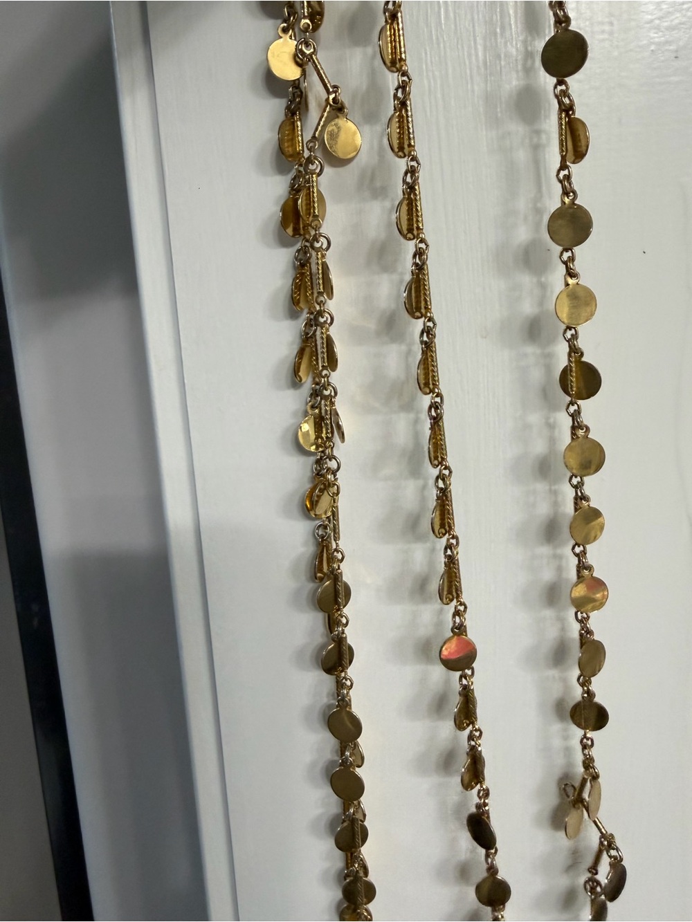 Vintage Long Gold Disc Charm Layered Necklace - Women Jewelry